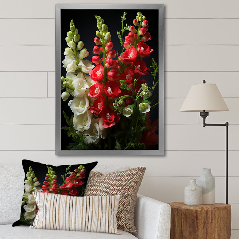 Snapdragons Serenade 1 - Snapdragons, art mural, H 32 po x l 16 po x P 1 po, Cadre simple argenté