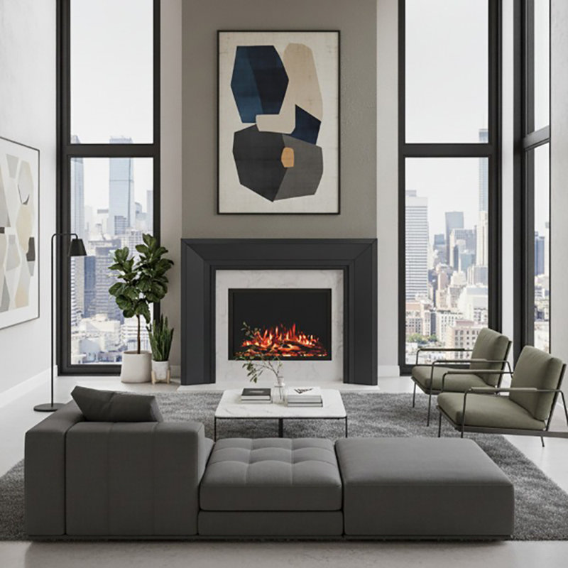 Modern Ember Everly Wood Fireplace Mantel Surround Kit in White | 56" x 42" Opening | 54", Black, 80"