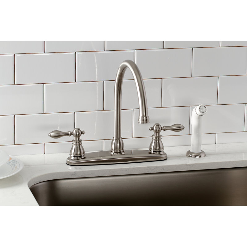 Kingston Brass American Classic Two-Handle 4-Hole 8" Centerset Kitchen Faucet with Side Sprayer, Brushed Nickel