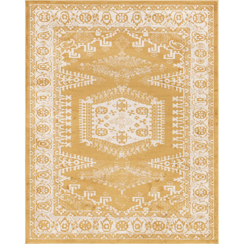 Vern Oriental Area Rug, Rectangle 9' x 12'2", Gold