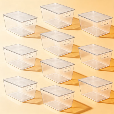 Bacs de rangement transparents empilables avec couvercles et poignées, grands contenants de rangement en plastique pour le garde-manger, la cuisine, le réfrigérateur, l'armoire, le placard et l'organisation de la salle de bain