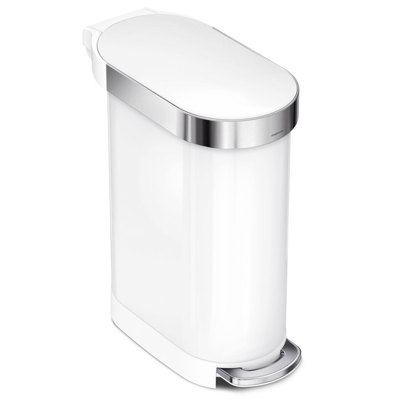 simplehuman 45L slim pedal bin, white steel