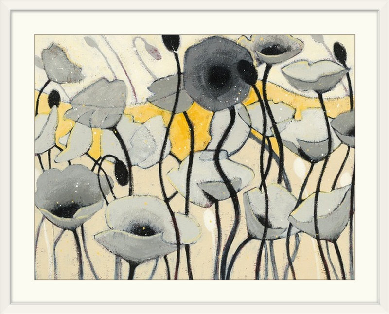 « snow day », fleur grise shirley novak, reproduction d’art, H 26 po x l 32 po x P 1 po, Cadre blanc