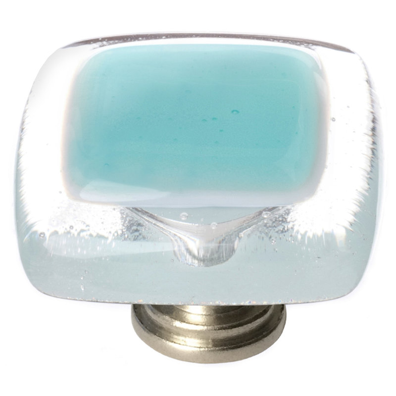 Square Knob, Aqua, Satin Nickel