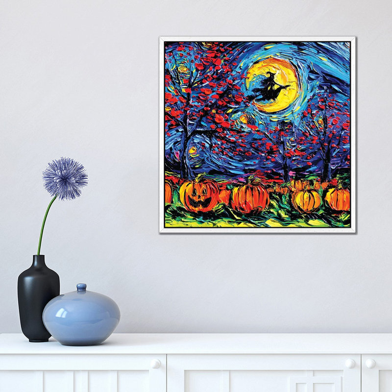 Starry Halloween 1 Piece Painting on Canvas, 45.72 cm H x 45.72 cm W, White Framed Canvas