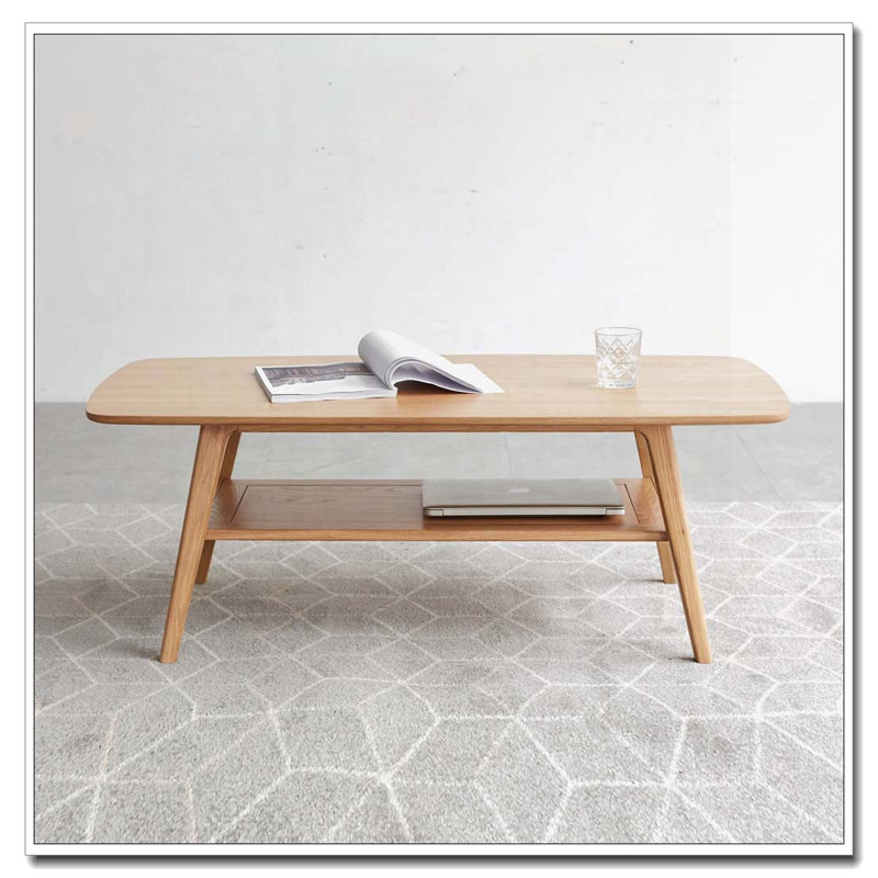 Rectangular Coffee Table with Solid Wood Top, 17.32" H x 39.37" L x 19.69" W, Oak