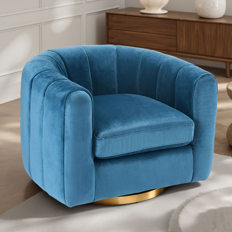 Swivel Accent Chair, Reclining Velvet Barrel Chair, Blue