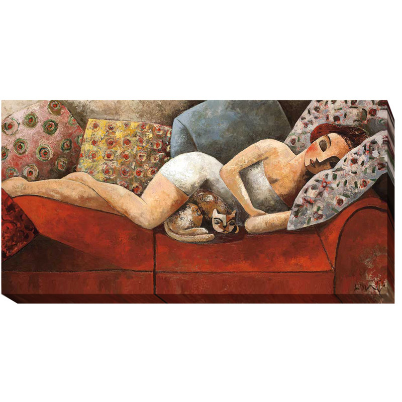 « siesta », reproduction de peinture à l’huile sur toile tendue, H 12 po x l 24 po