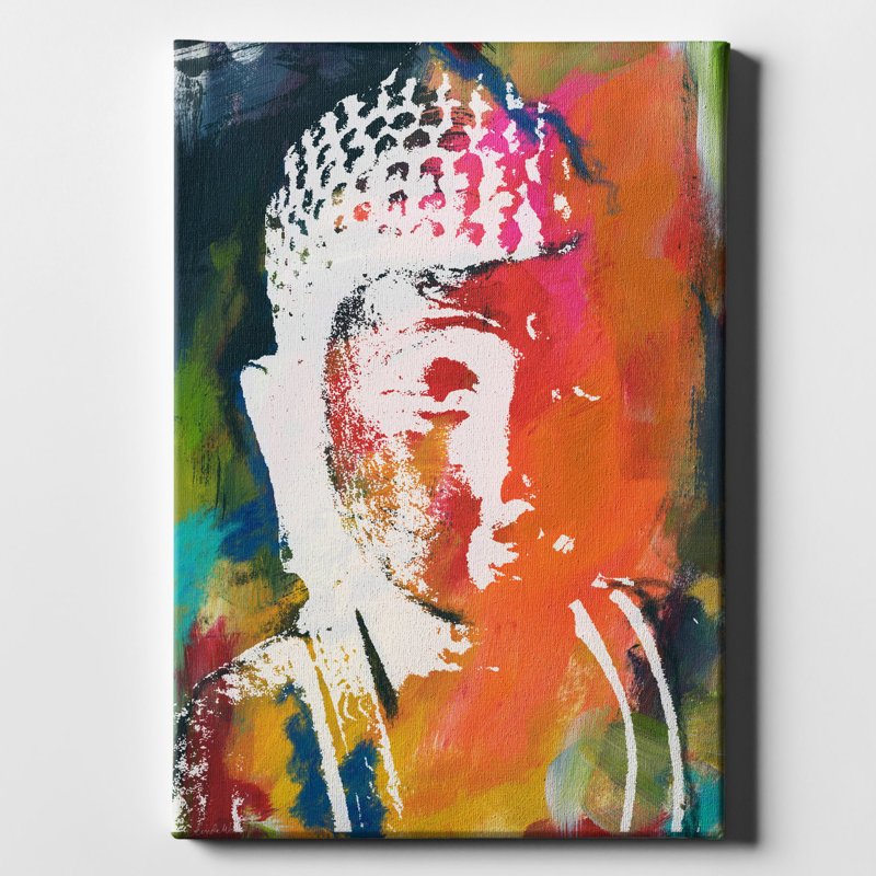 «Painted Buddha V» par Linda Woods, art mural sur toile, H 26 po x l 18 po