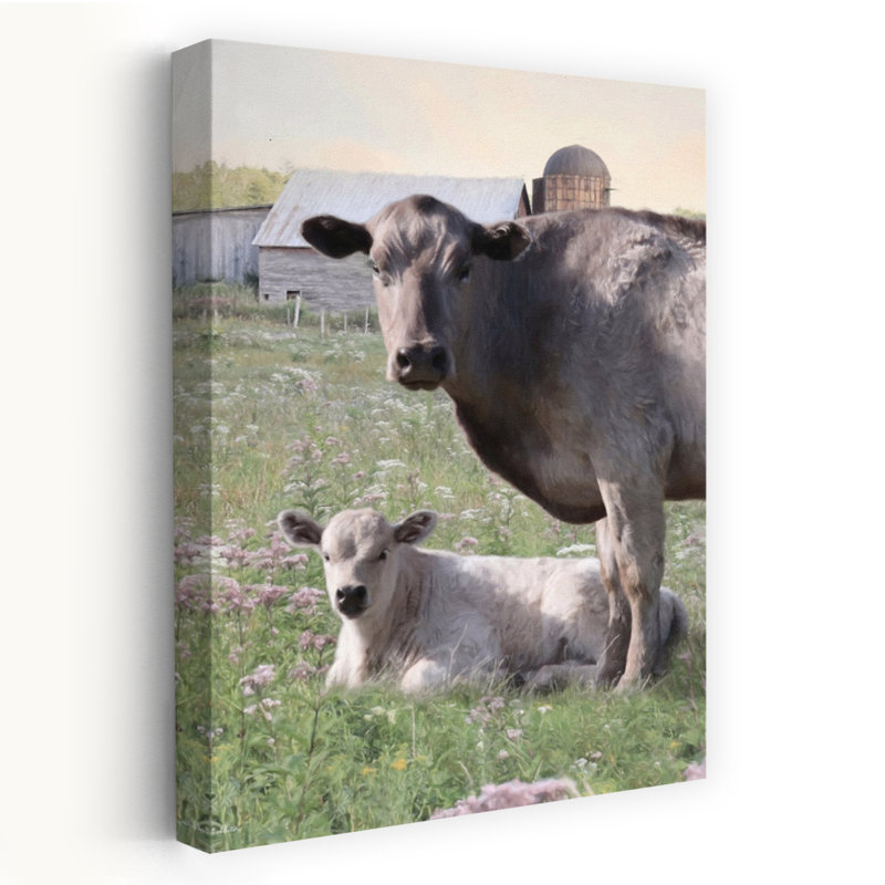 Printemps à la ferme, vache contemporaine, paysage, art naturel, H 24 po x l 16 po
