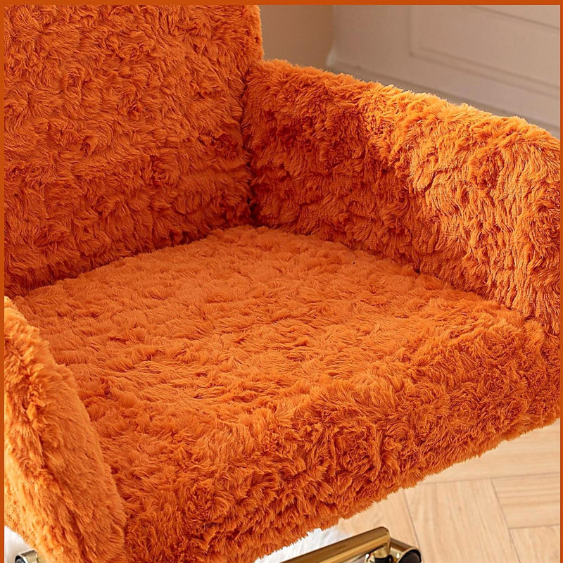 Artificial rabbit hair Home Office Chair with Metal Base, Adjustable Desk Chair Swivel Office Chair, Vanity Chair, Orange