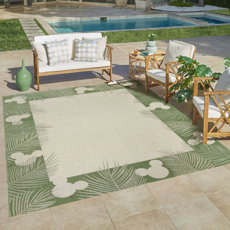 Licenced Disney Mickey Mouse Palm Border Indoor/Outdoor Flatweave Area Rug, Rectangle 7'10" x 10'