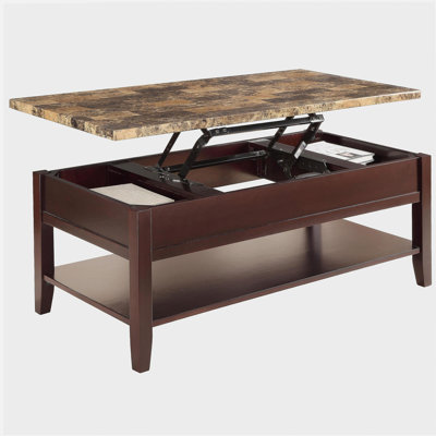 1 table de vin avec rangement en bois de cerisier foncé, plateau en marbre artificiel, 1 meuble de salon moderne