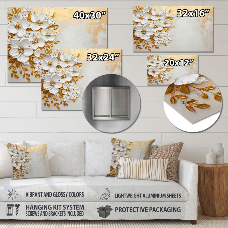 Golden Harmony Poppies Charm I - Floral Metal Wall Decor, Poppies Metal Print, 12" H x 20" W x 0.84" D