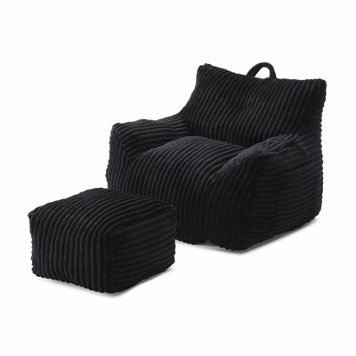 Giant Plush Bean Bag Chair with Armrests and Footstool -- Comfy Beanbag Chaise Lounge Lazy Floor Sofa Chair