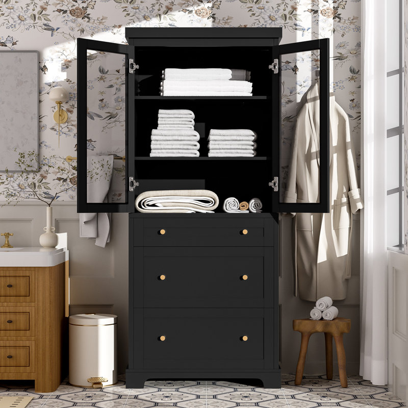 Freestanding Bathroom Storage Linen Cabinet, Black