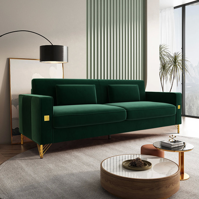 Deondry 85.63" Velvet Square Arm Sofa, Green Velvet