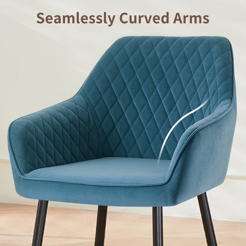 Vintage Upholstered Casual Velvet/Suede/Fauxleather Dining Chairs with Arms Set of 1/3, Teal, 1