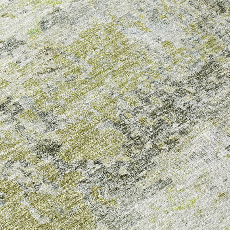 Aloe Green and Gray Machine Washable Indoor/Outdoor Rug