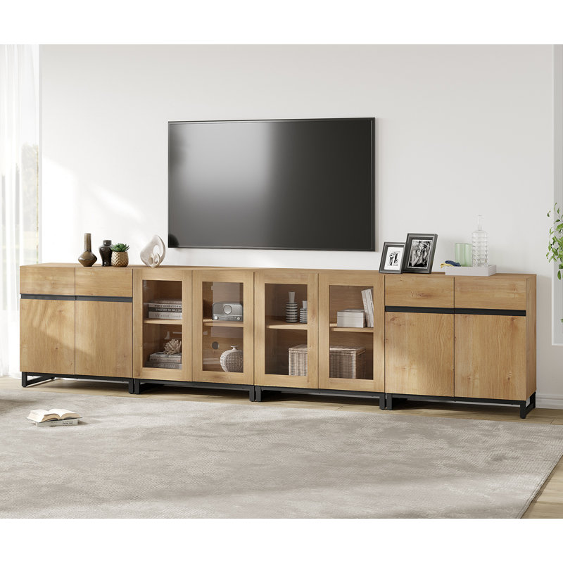4 In 1 TV Stand For Tvs Up To 120 Inches, Modern Entertainment Center With Glass Doors And Metal Legs, TV Console With Adjustable Shelf