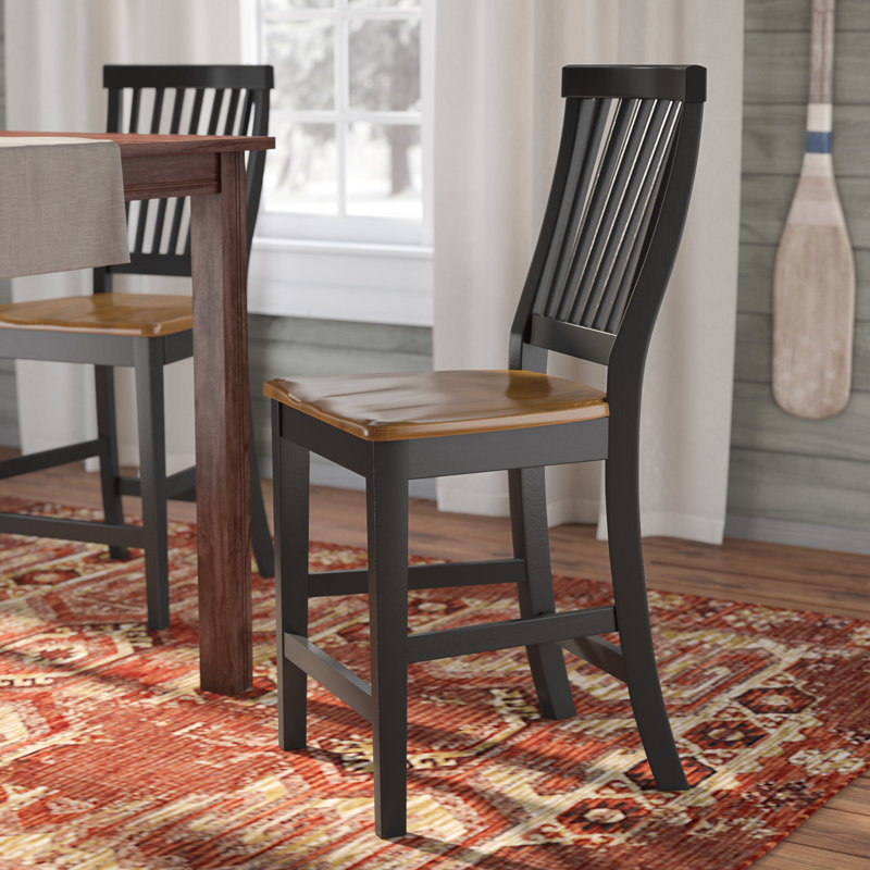 Tabouret de bar et de comptoir en bois massif Carlous, Tabouret de comptoir (assise de 24 po de hauteur), Noir patiné