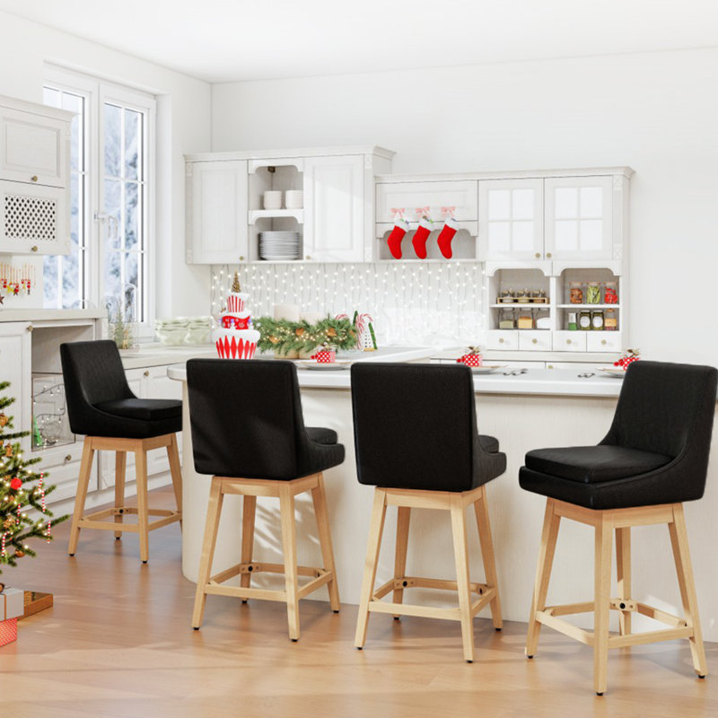 Revêtement pivotant en bois massif Malakeh, Gris foncé, Tabouret de comptoir (siège d'une hauteur de 26,7