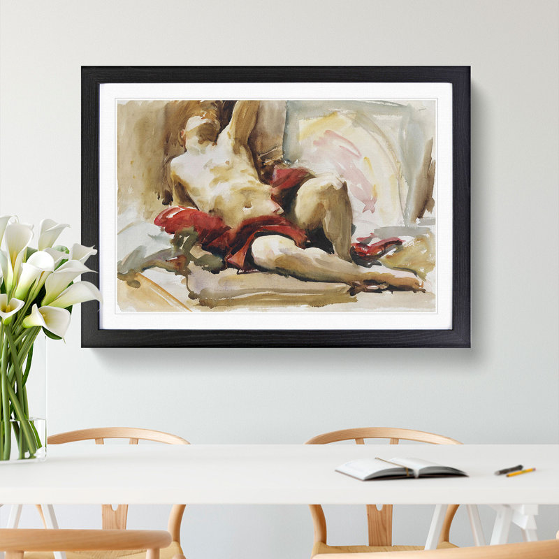 Man with Red Drapery by John Singer Sargent - Picture Frame Painting, Black Framed, 48cm H x 65cm W x 2cm D