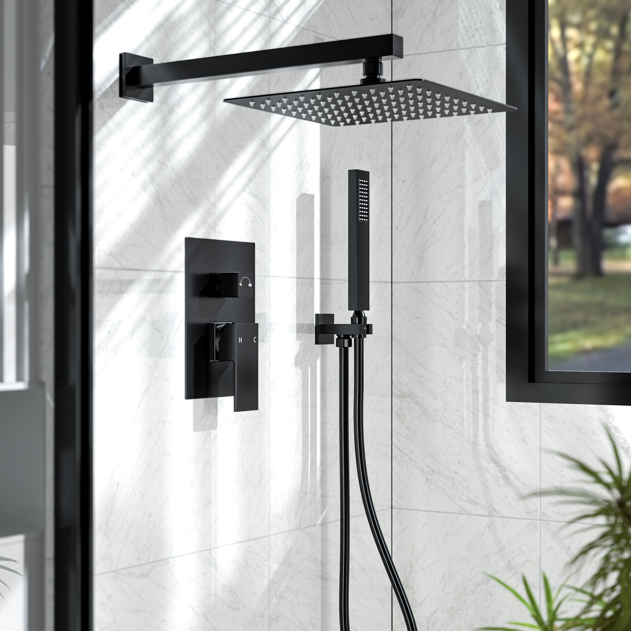Sistema de Ducha de Lluvia de Alta Presión EVERSTEIN de 10", Juego de Grifo de Ducha de Pared con Rociador Manual 3