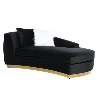 Connelly Contemporary Round Arm Chaise Lounge with 2 Pillows in Black by Willa Arlo Interiors