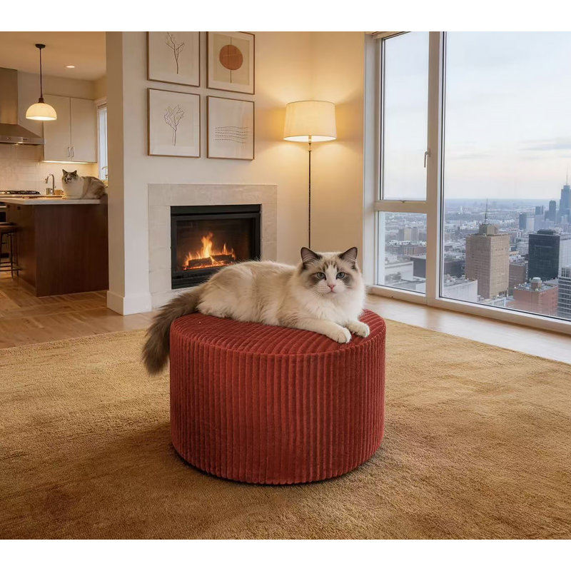 Repose-pieds plein Corduroy Upholstery, Red