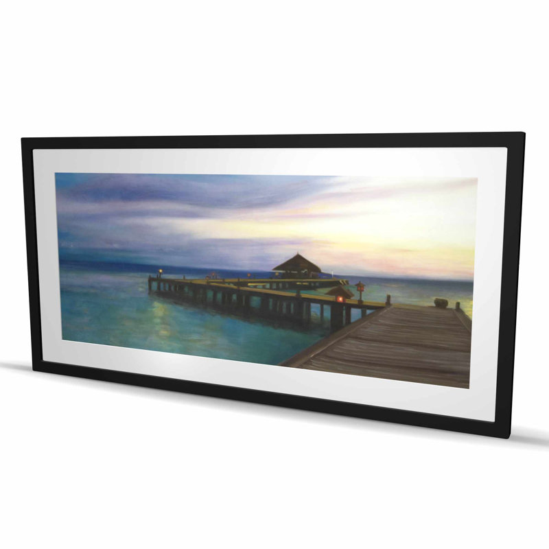 Boardwalk with Sunset - Exotique, reproduction d'art encadrée, Black
