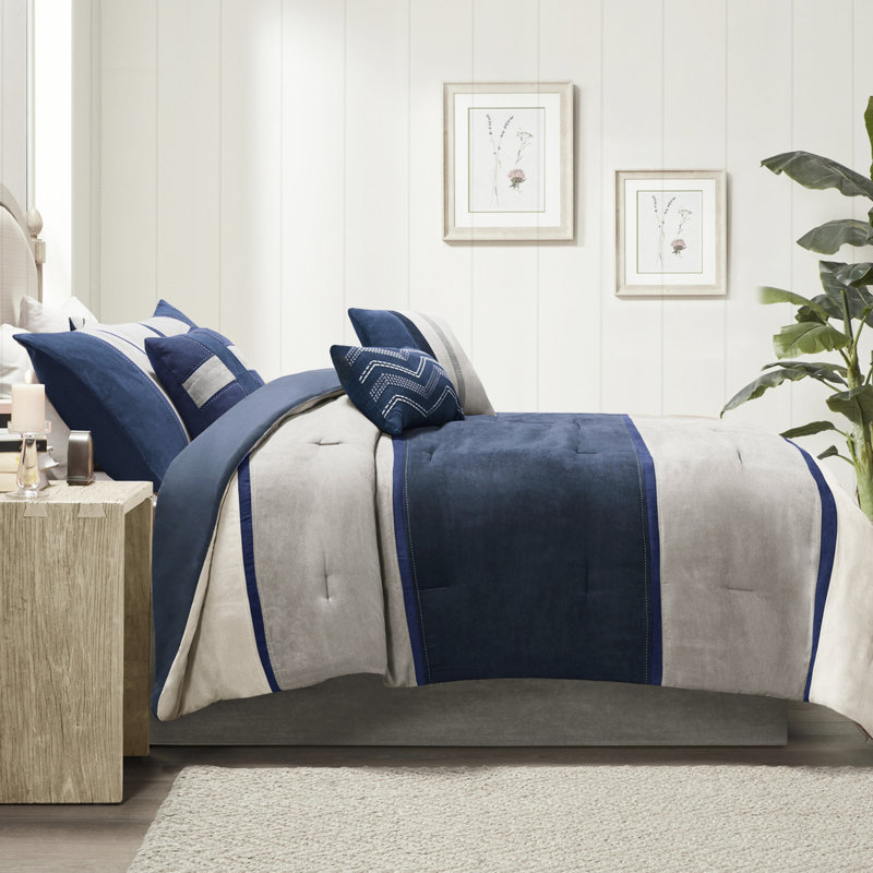 Édredon en faux suède bleu - Literie confortable 7 pièces pour très grand lit