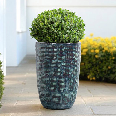 17'' H Tall Ceramic Pots for Plants, Blue Glazed Modern Plant Pots with Drainage Hole