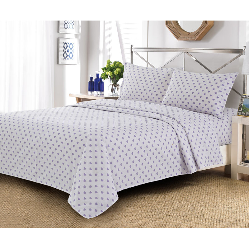 Ensemble de draps 100% coton imprimés à 200 fils Olen, Violet, Simple