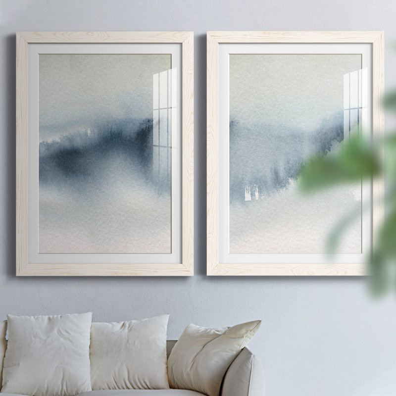 Summer Rain I - ensemble de 2 peintures, H 37,5 po x l 55 po x P 1,5 po, Papier encadré blanc