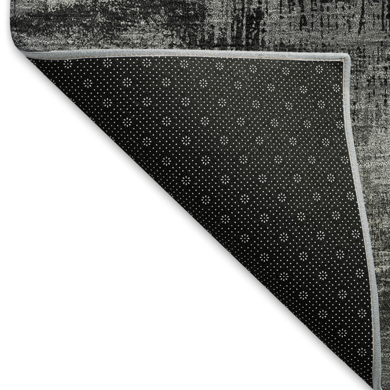 Tapis gris Prisco lavable à la machine de qualité supérieure, Rectangle 5 pi x 7 pi 6 po