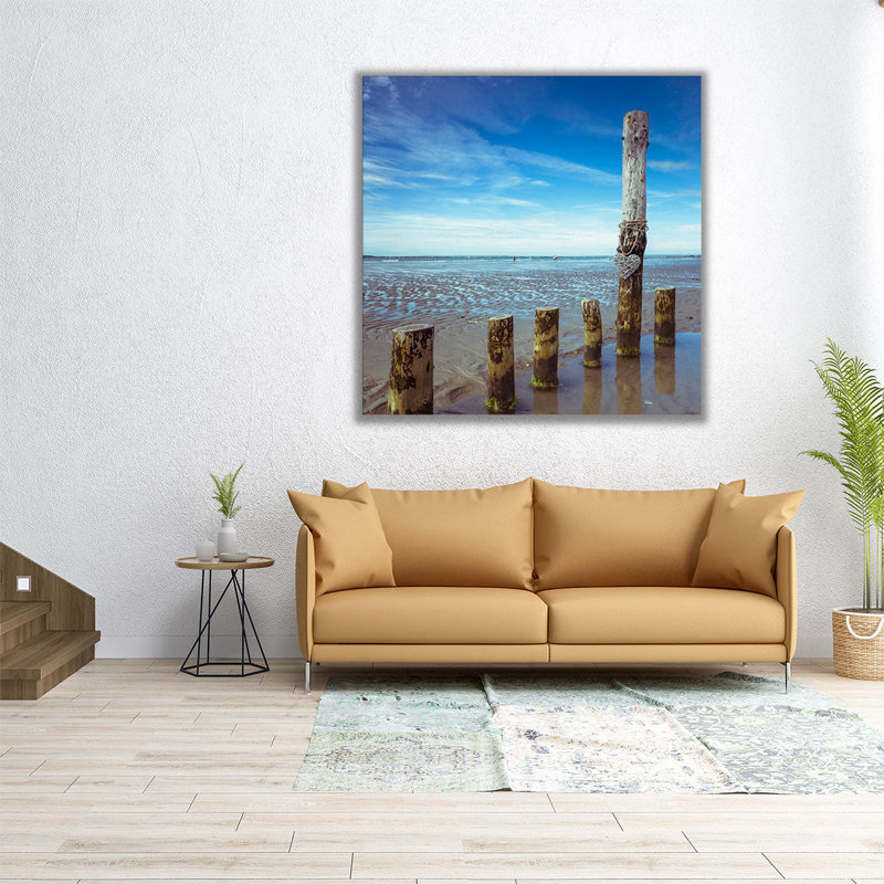 «Wooden Groynes on the Beach», reproduction d'art sur toile, H 20 po x l 20 po