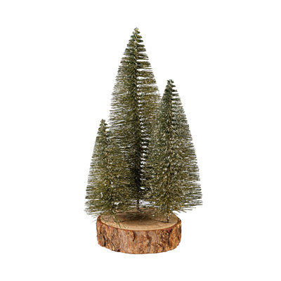 Plastic & Wood Bottle Brush Tree Trio Table Décor, 9.5in.H