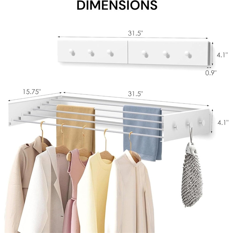 Foldable Wall Mounted Drying Rack - 31.5", 60 Lbs Capacity, White