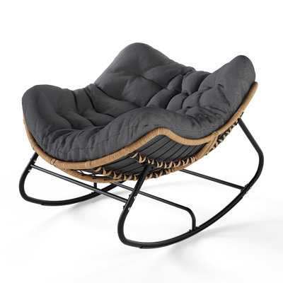 Switte Modern Oversized Wicker Rocking Chair, 39" Outdoor Indoor Cushioned Patio Chair, Powder-Coated Steel Frame