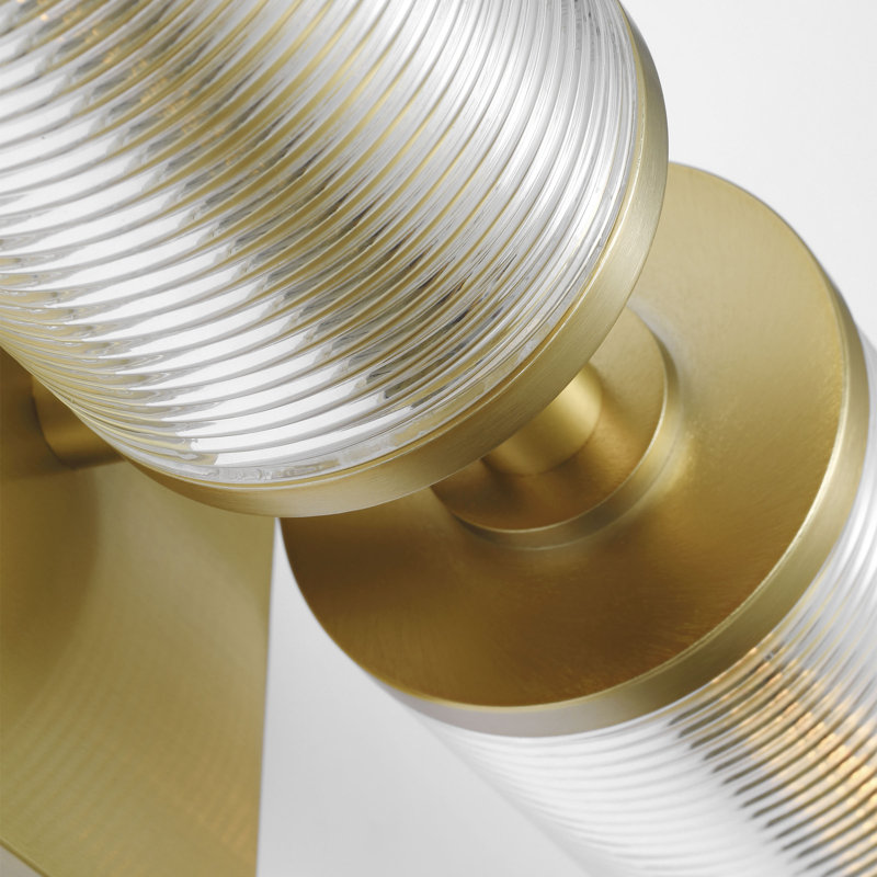 Sarita 2 Light Bathroom Bedroom Wall Fixture With Clear Ribbed Shade, Satin Brass