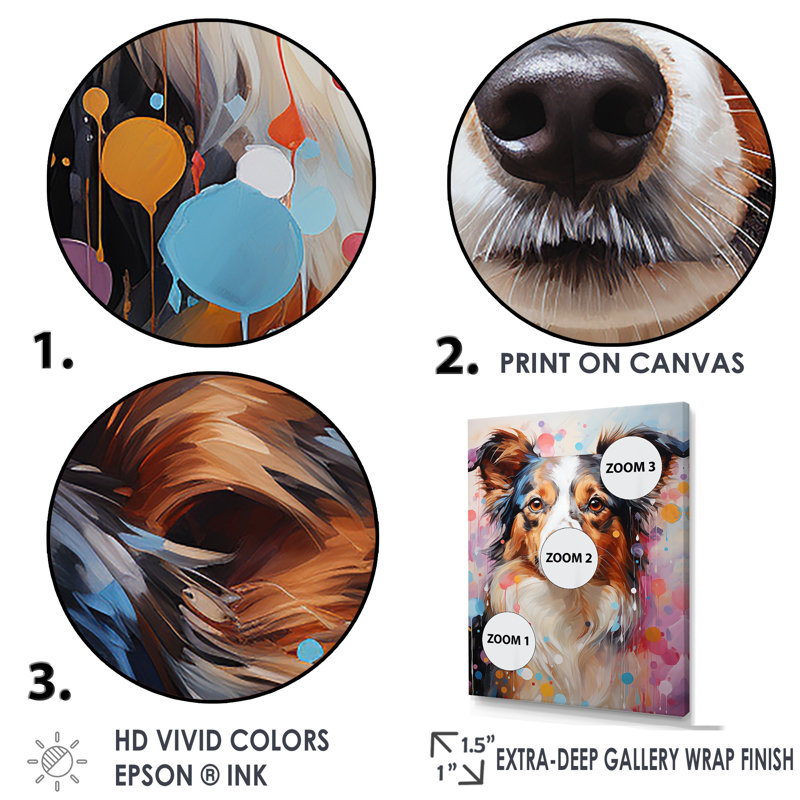 Portrait de collie ludique sur toile, Cadre simple noir, H 44 po x l 34 po x P 1,5 po