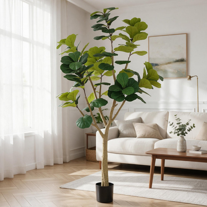 Figuier artificiel 7 pi 7 pi, fausse plante réaliste en pot noir, 1pc / ensemble