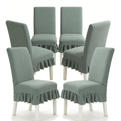 6 housses de chaise de salle à manger extensibles Parsons avec jupe à volants, housses élastiques pour chaises à haut dossier, tissu de protection infroissable pour la salle à manger, le restaurant et le banquet