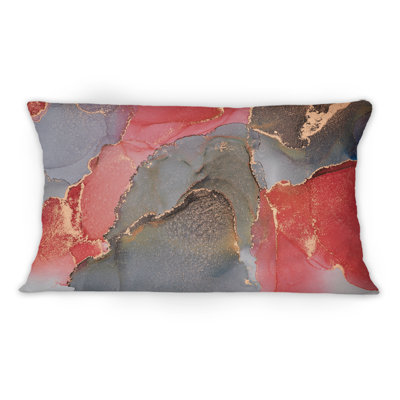 Gray And Red Luxury Abstract Fluid Art - Modern Printed Throw Pillow 12" x 20"