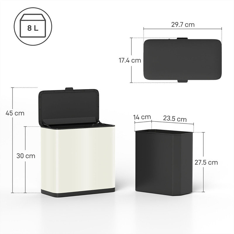 Stainless Steel Kitchen Trash Can, White