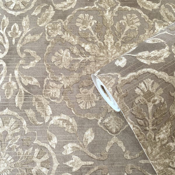 Elegance 10m x 53cm Metallic Wallpaper Roll, Bronze Brown