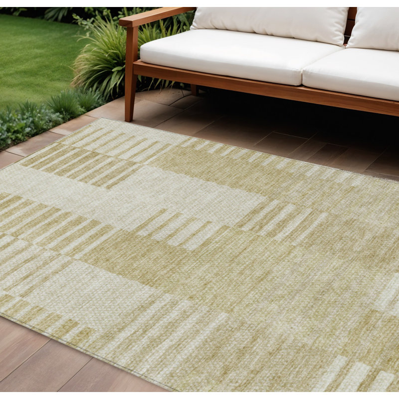 Tapis extérieur lavable rayé beige et ivoire 9 pi x 12 pi