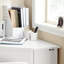 Bureau d'angle blanc avec tiroir et tablette, petit bureau d'ordinateur compact pour la chambre à coucher