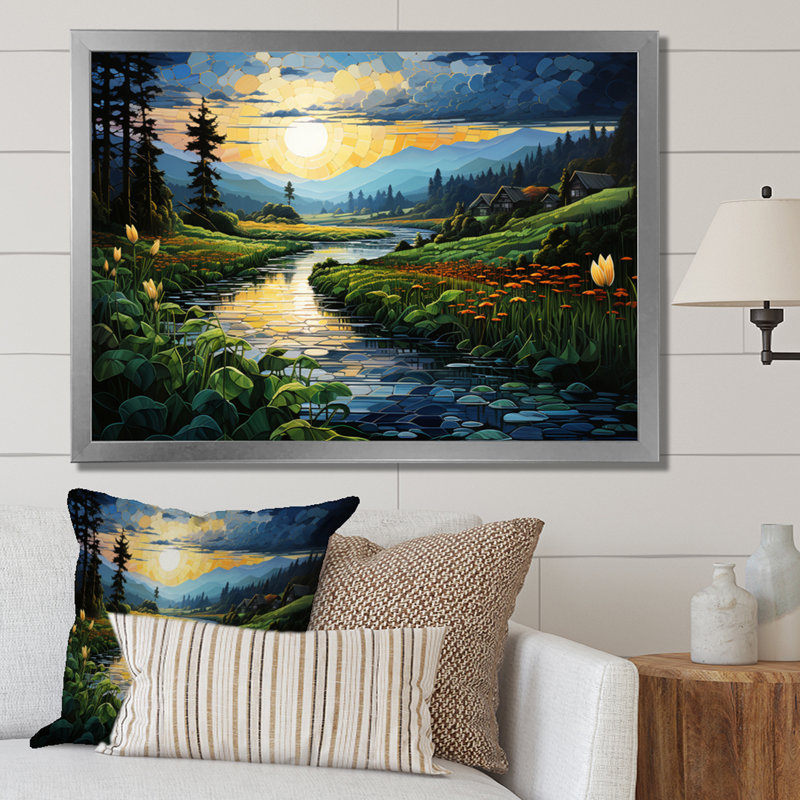 «Countryside Emerald Lake Patchwork», reproduction sur toile, Cadre photo argenté, H 34 po x l 44 po x P 1,5 po